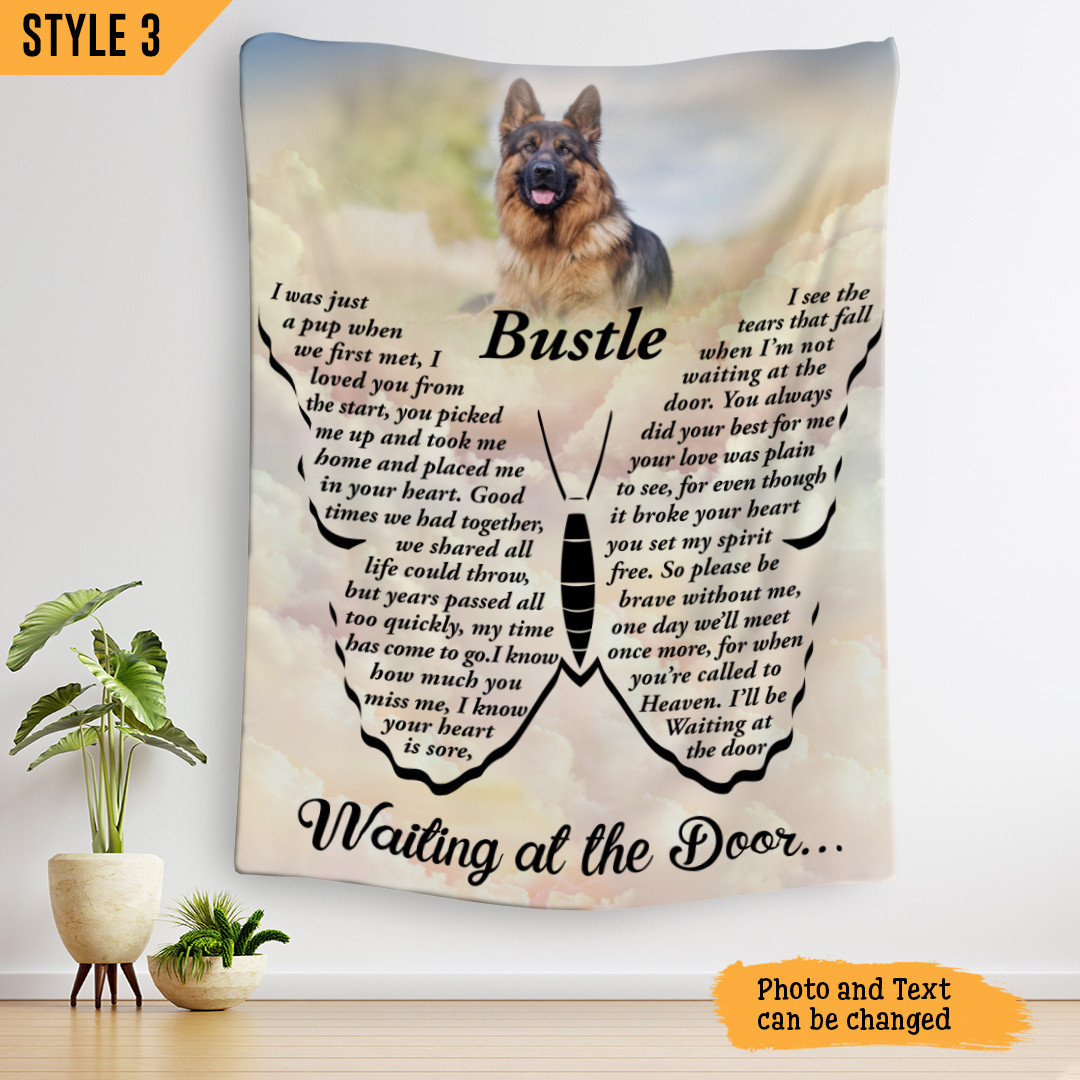 Custom Photo Blanket | Waiting At The Door Dog Poem | Personalized Dog Memorial Gift With Dog Picture