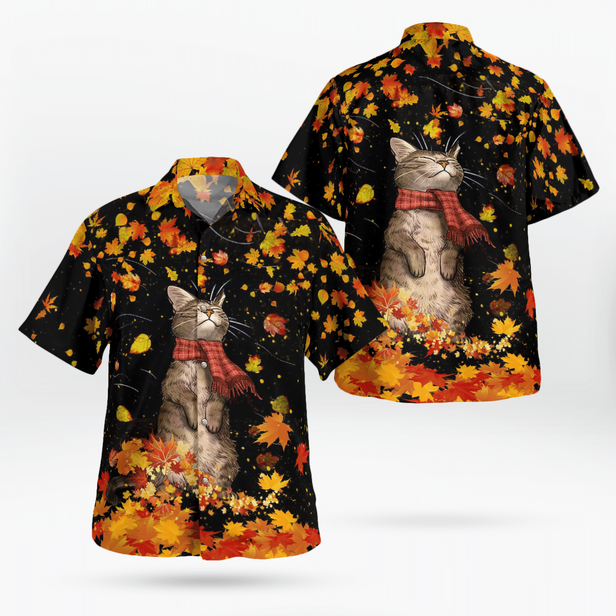 MerchPrinted Autumn vibes Cat Hawaiian Shirt NLMP1907BG08